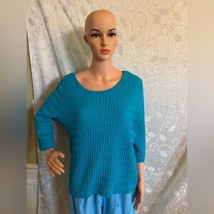Kim Rogers Womens 1X Blue 3/4 Sleeve Sweater (Good Condition)